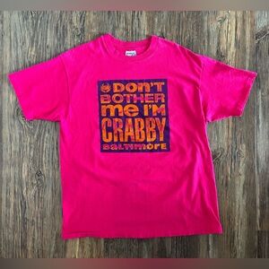 Vtg Hanes Beefy Don’t Bother Me I’m Crabby Baltimore Shirt XL Pink Single Stitch